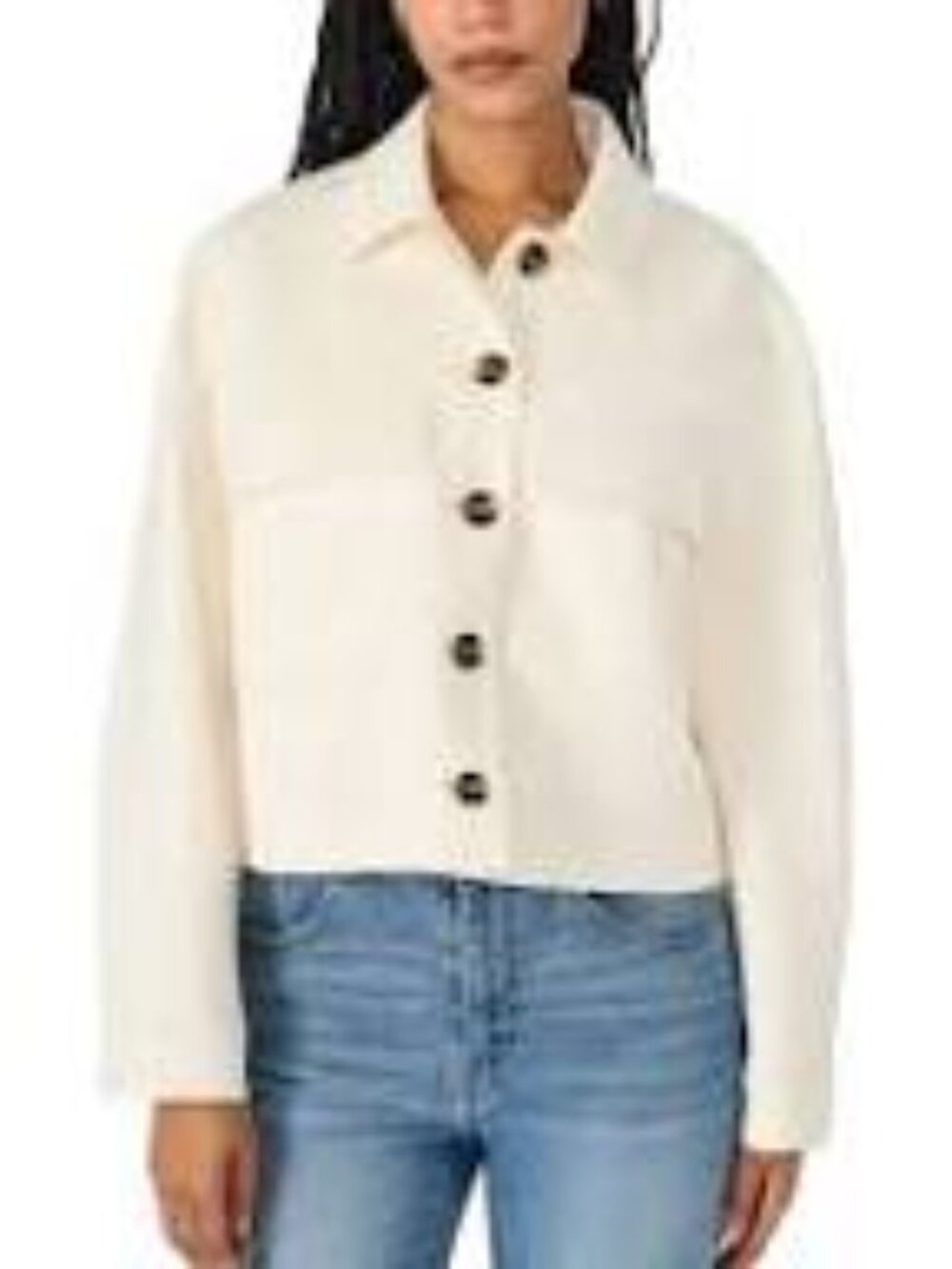 NWT Steve Madden Women's L Faux Suede Cream Button-Up Trucker Jacket